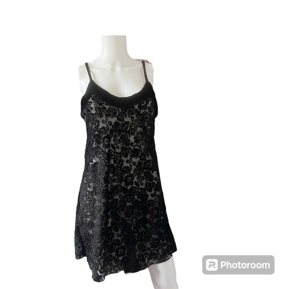 Vintage 90s Victoria's Secret Black Burnout Velvet Sleep Dress Size Medium - Picture 8 of 8